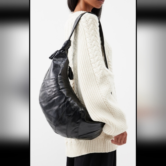 Lemaire Large Coated Linen Canvas Croissant Bag (black) - Picture 7 of 8